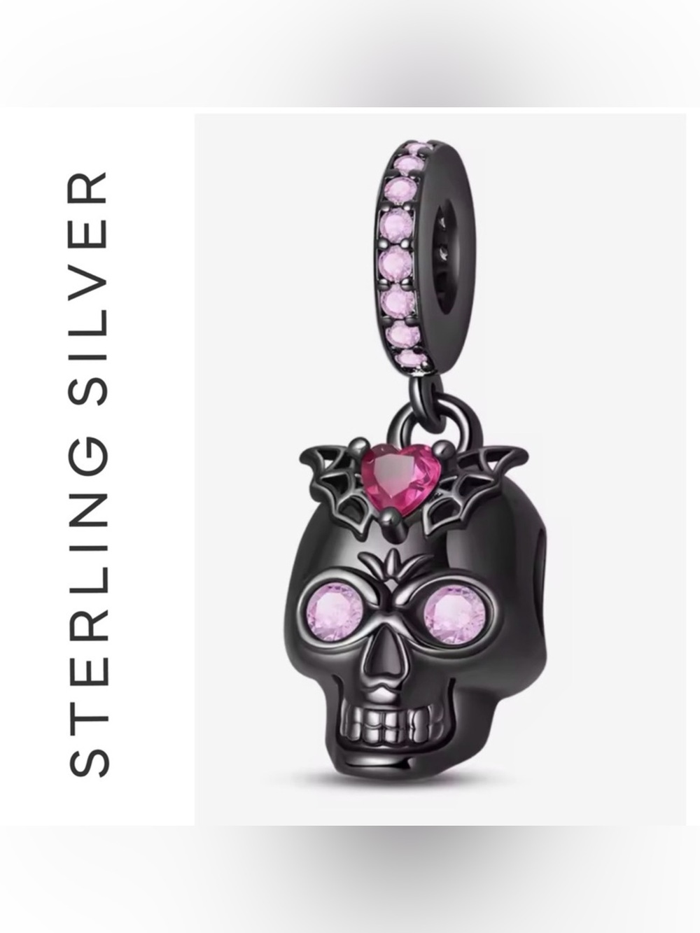 🌟🌟 S925 Sterling Silver Sparkling Skull Charm